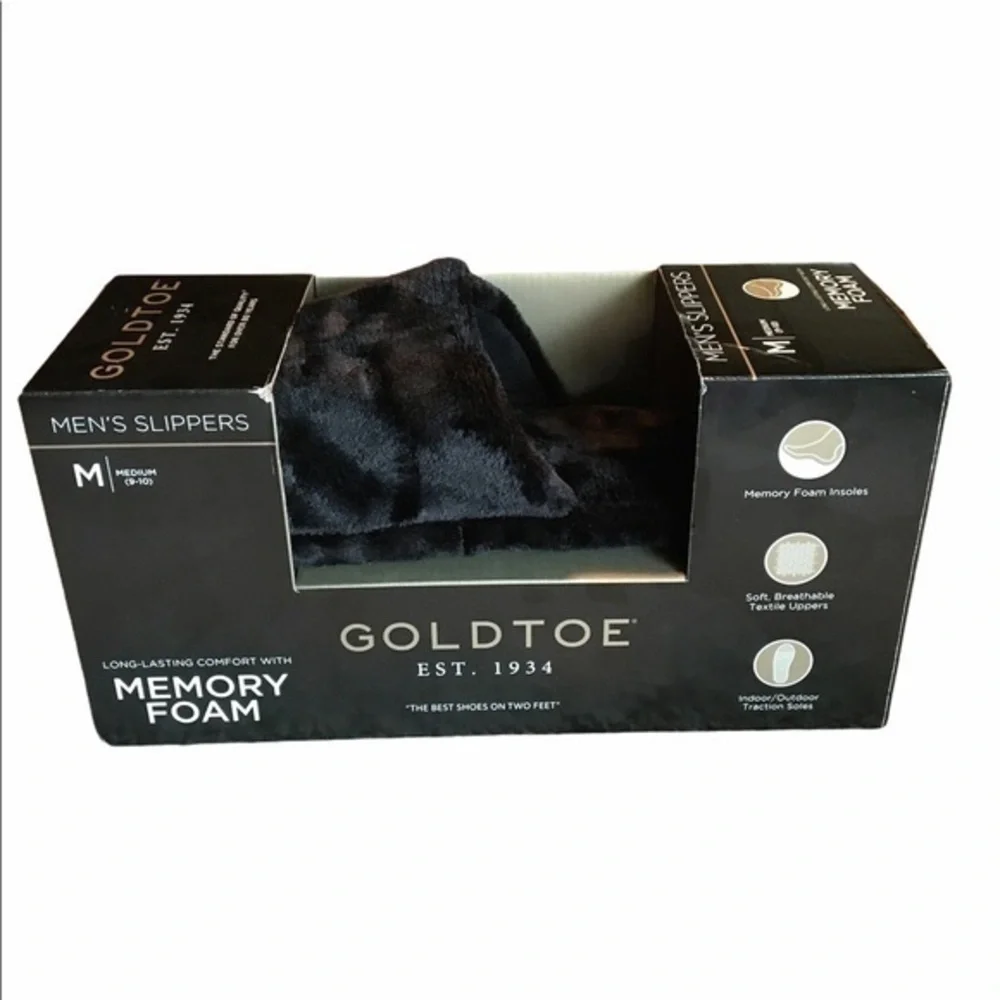 🌸NIB GOLDTOE Mens Memory Foam Slippers - Med 9/10